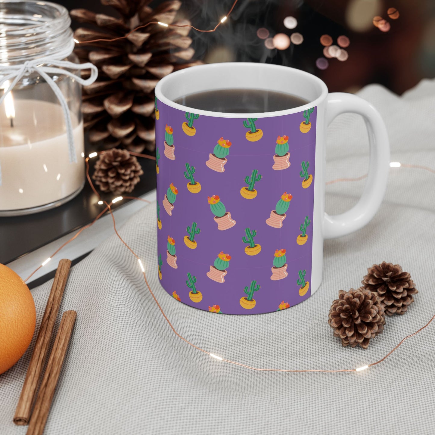 Cactus Pattern Ceramic Mug, Cute Coffee Cup, Plant Lover Gift, Home Decor, Kitchen Accessory, Birthday Present