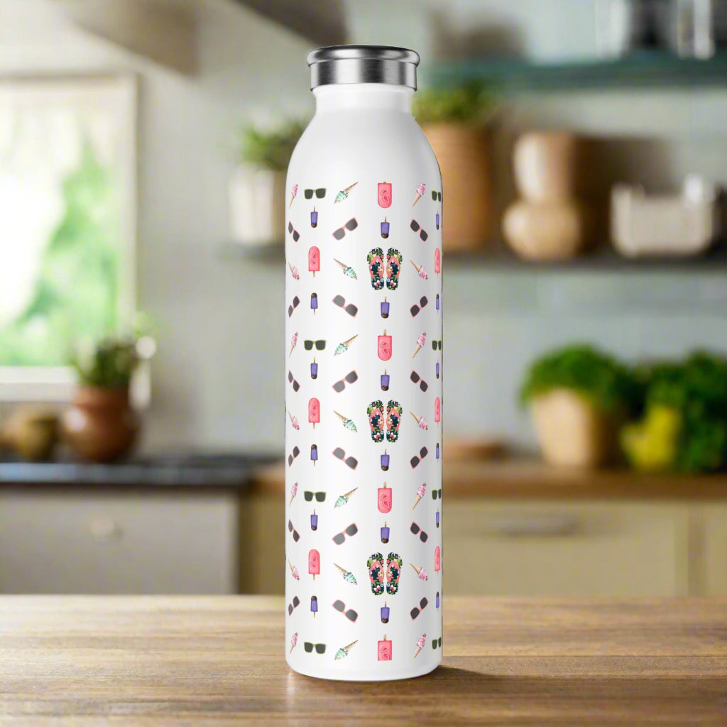 Chic Slim Water Bottle with Summer Patterns - Beach and Fun Design