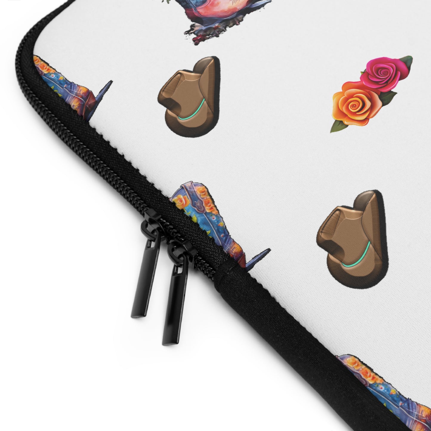 laptop sleeve with cowboy boots and hats pattern