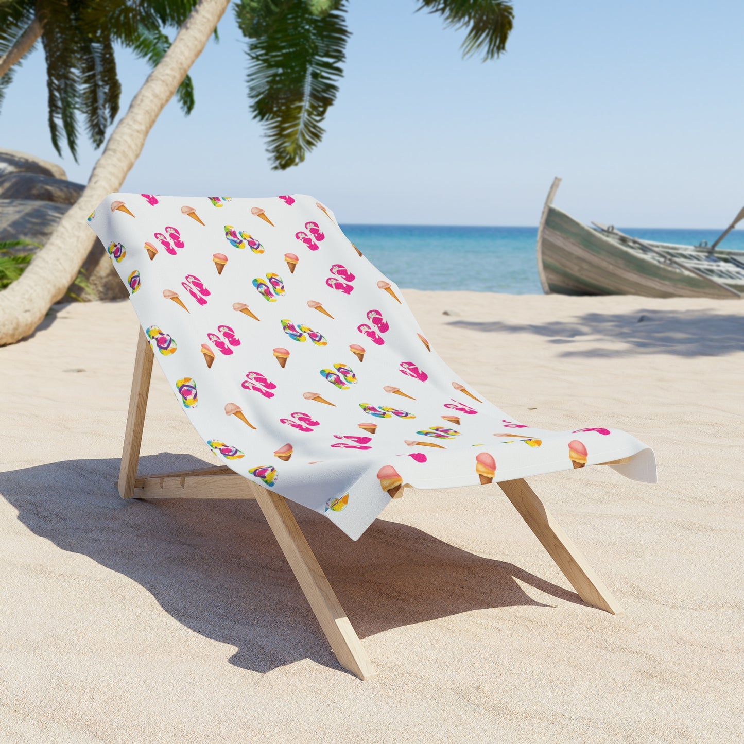 Summer Vibe Beach Towel with Flip Flops & Ice Cream Pattern