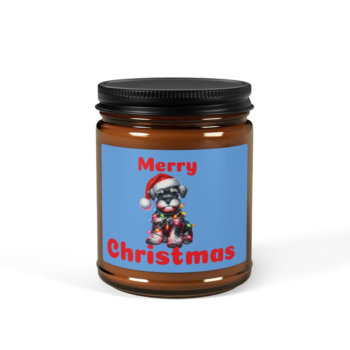 merry Christmas soy candle with cut schnauzer dog