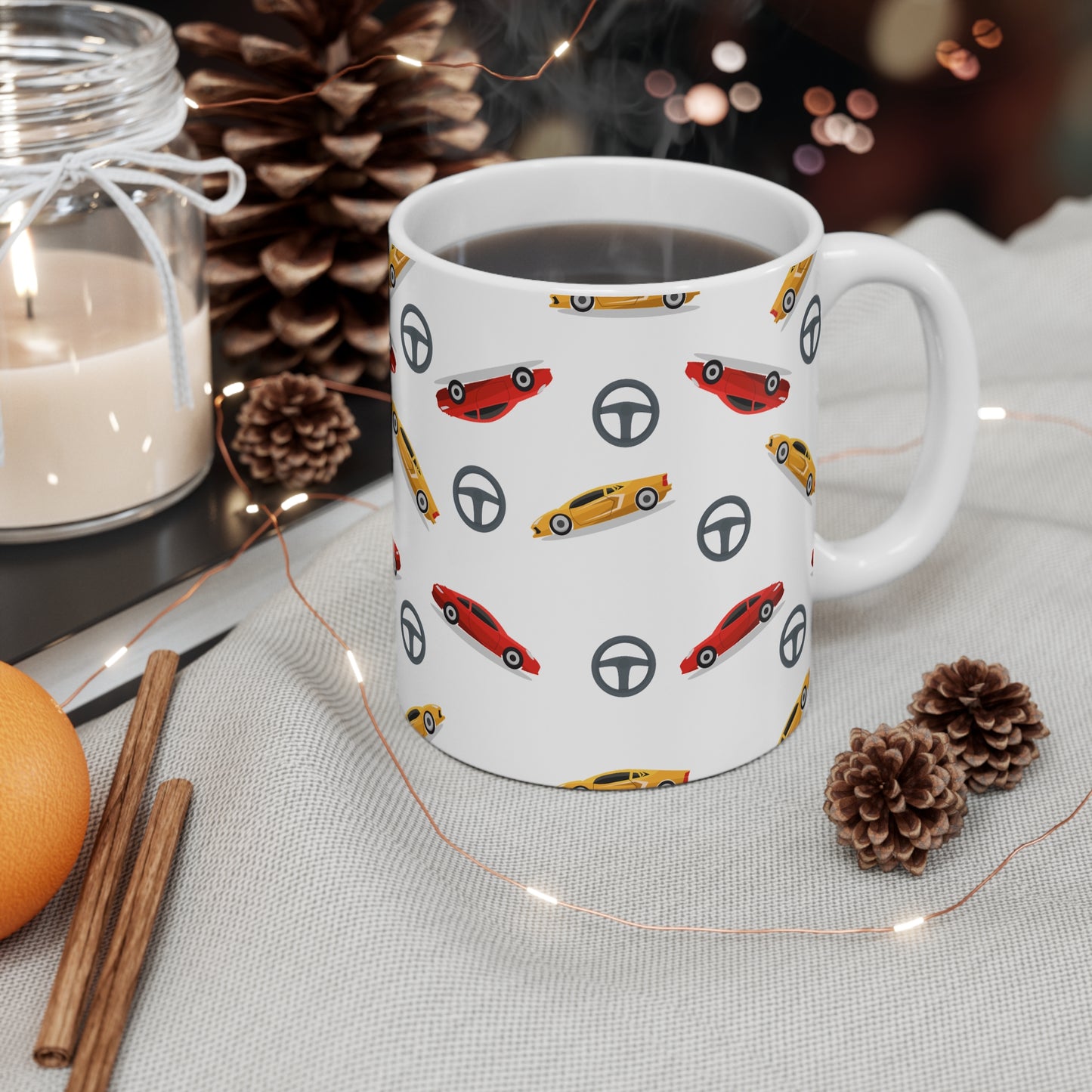 ceramic mug with sports car pattern