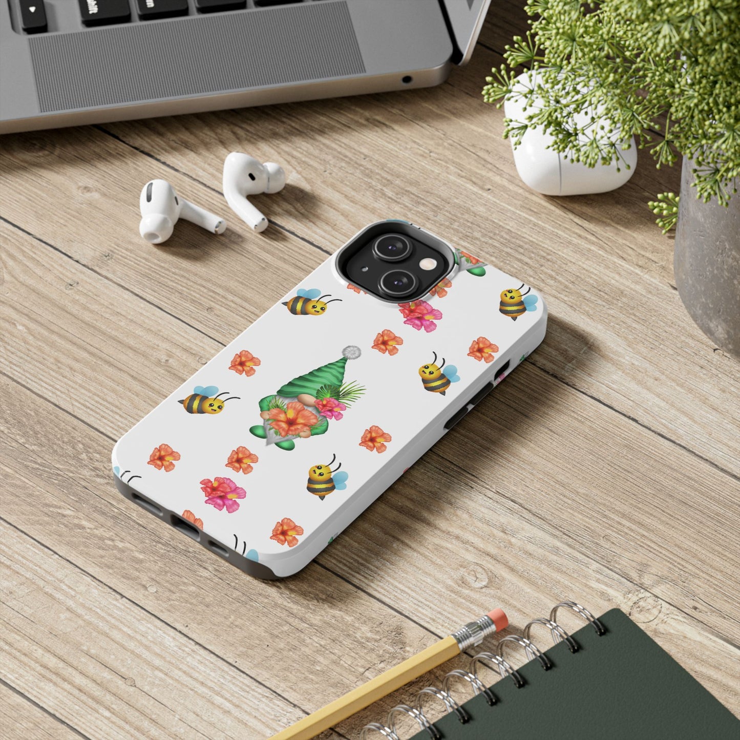 cute tropical gnome pattern with bees on iPhone 14 case