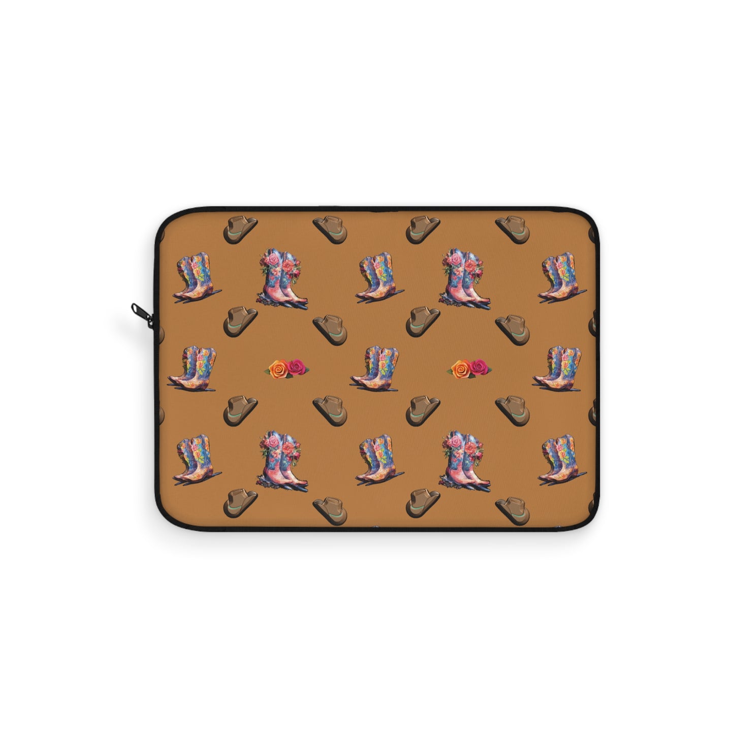 cowboy boots roses and hats on laptop sleeve
