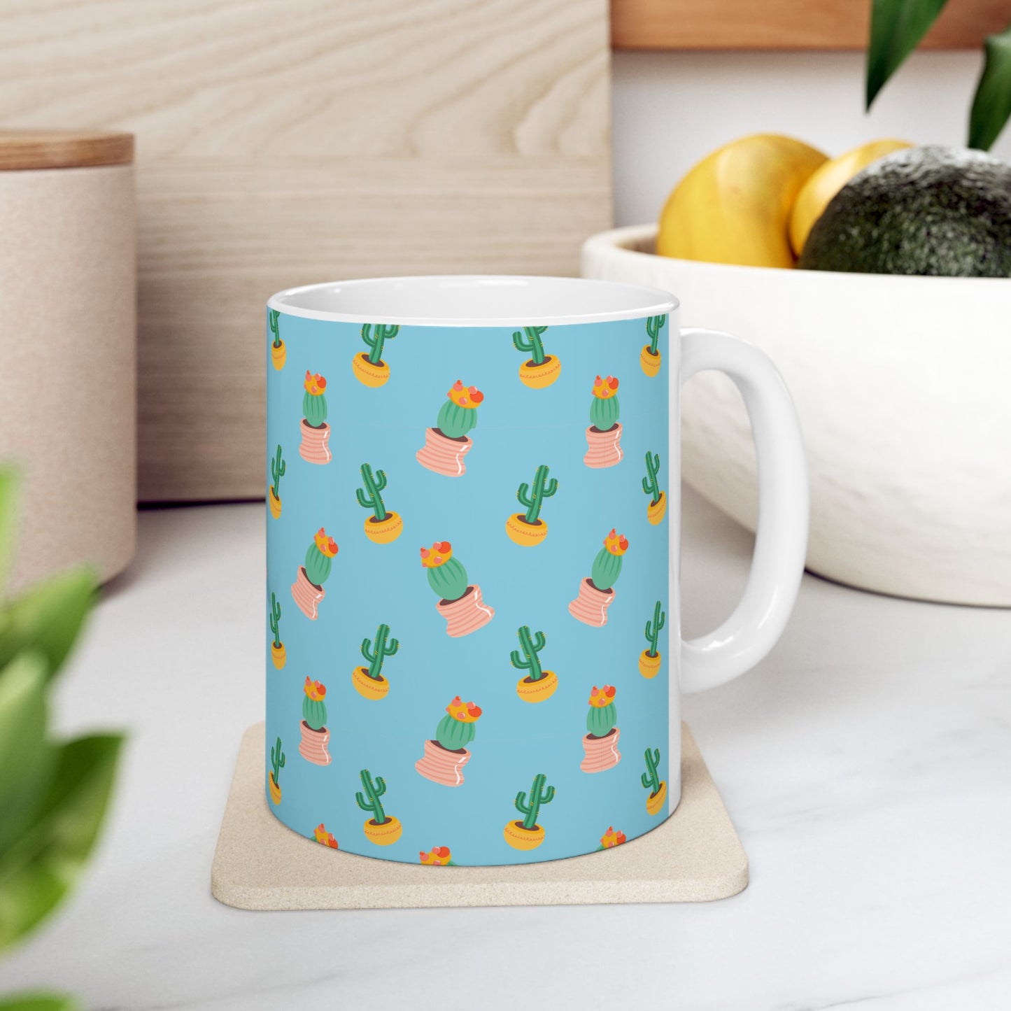 Cactus Pattern Ceramic Mug, Cute Coffee Cup, Plant Lover Gift, Home Decor, Kitchen Accessory, Birthday Present