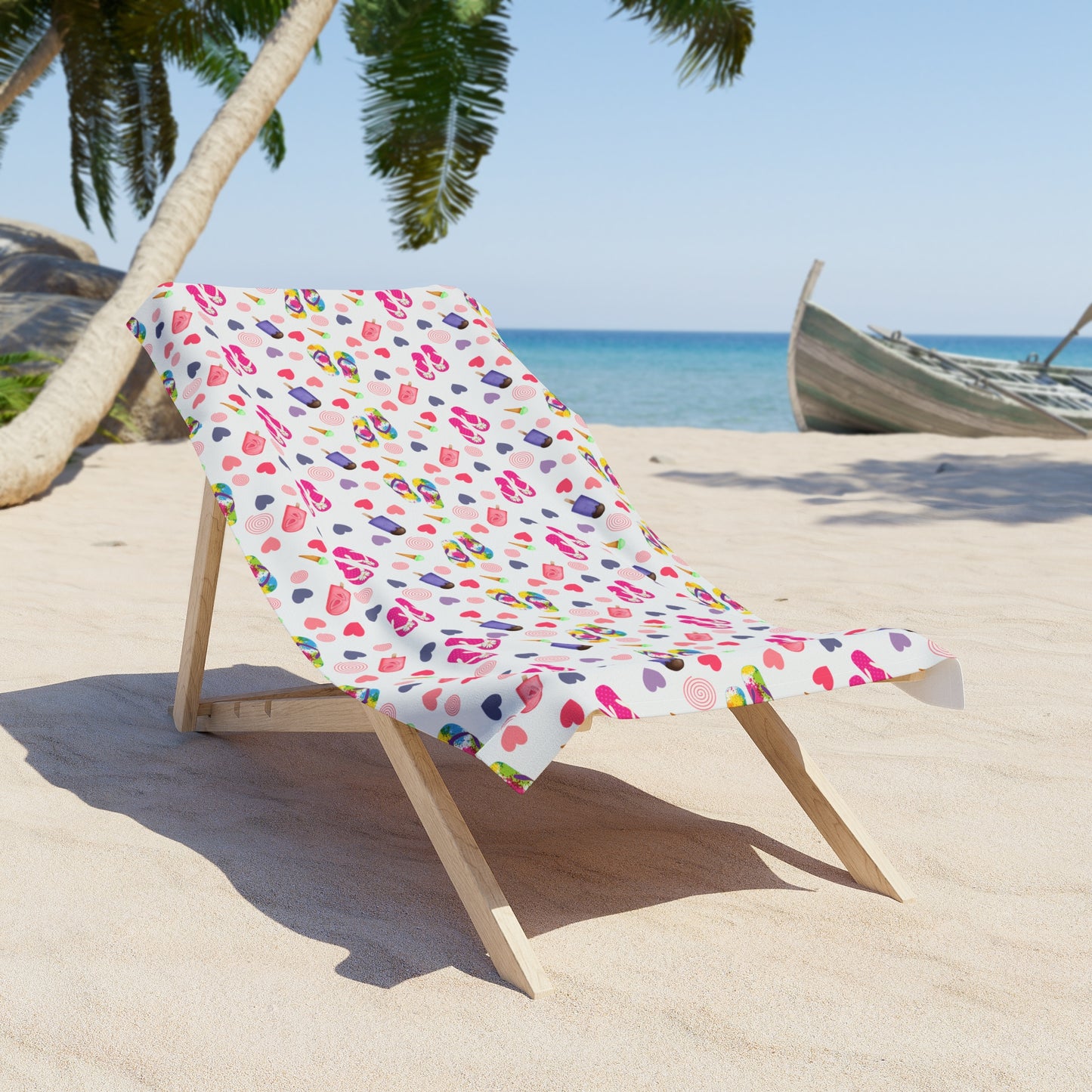 Beach Towel - Fun Flip Flops and Ice Cream Summer Design