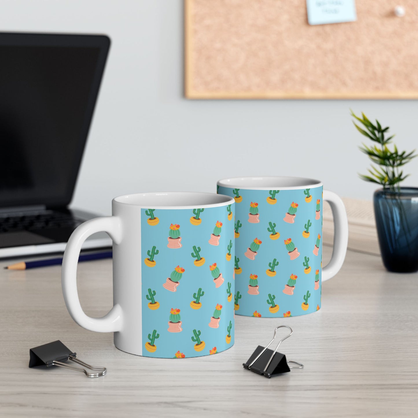 Cactus Pattern Ceramic Mug, Cute Coffee Cup, Plant Lover Gift, Home Decor, Kitchen Accessory, Birthday Present