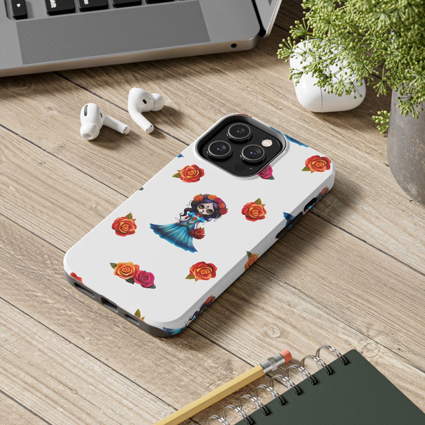 Phone Case - Blue Sugar Skull Day of the Dead Pattern