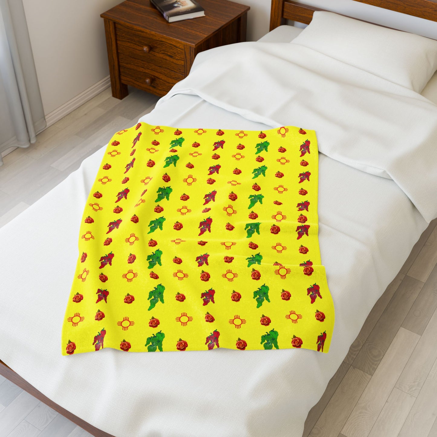 Plush Blanket - New Mexico Symbols Chili Red and Green Design