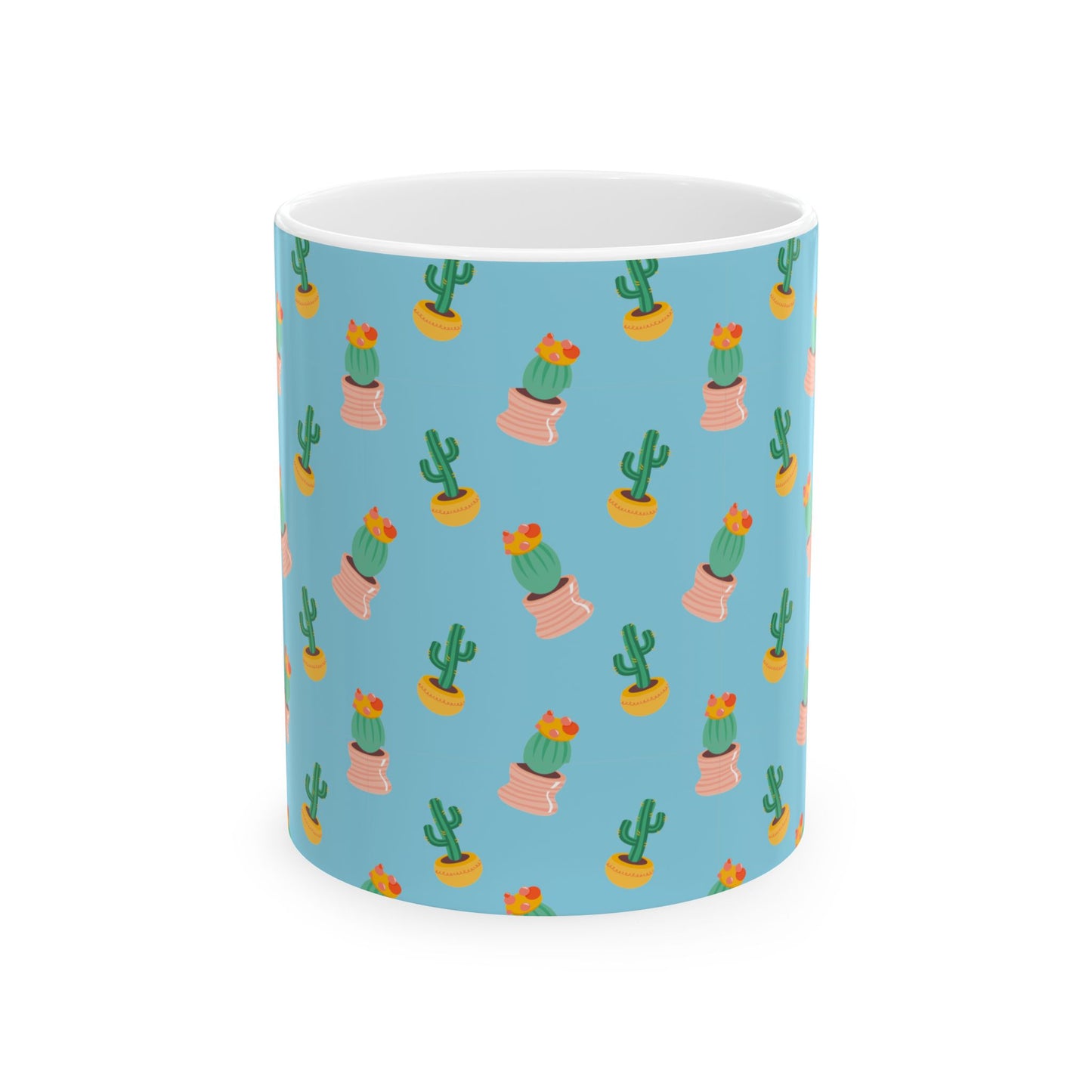 Cactus Pattern Ceramic Mug, Cute Coffee Cup, Plant Lover Gift, Home Decor, Kitchen Accessory, Birthday Present