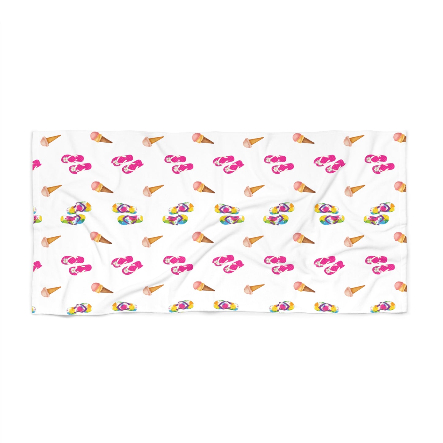 Summer Vibe Beach Towel with Flip Flops & Ice Cream Pattern