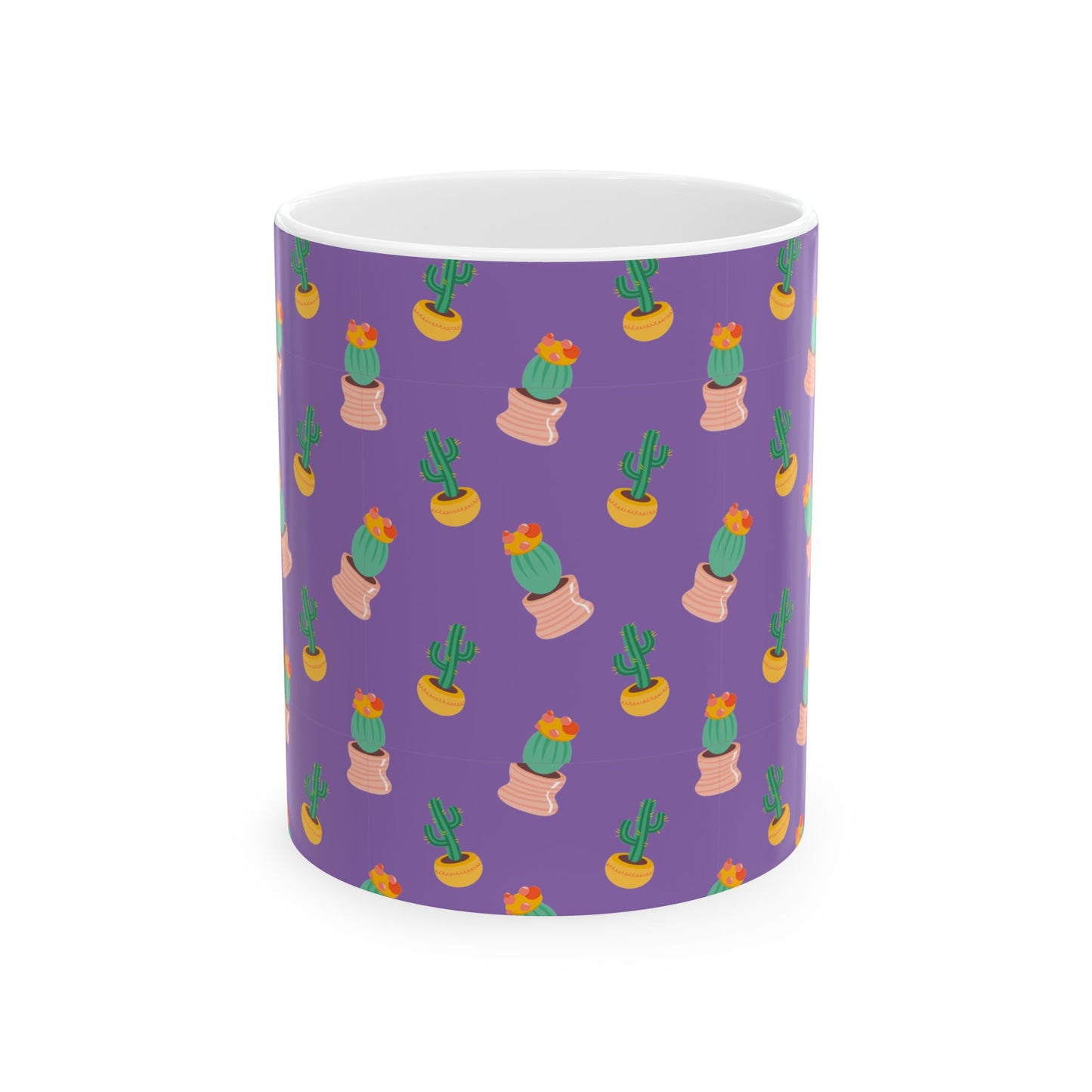 Cactus Pattern Ceramic Mug, Cute Coffee Cup, Plant Lover Gift, Home Decor, Kitchen Accessory, Birthday Present