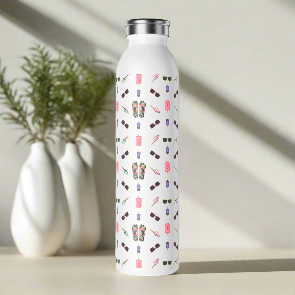 Chic Slim Water Bottle with Summer Patterns - Beach and Fun Design