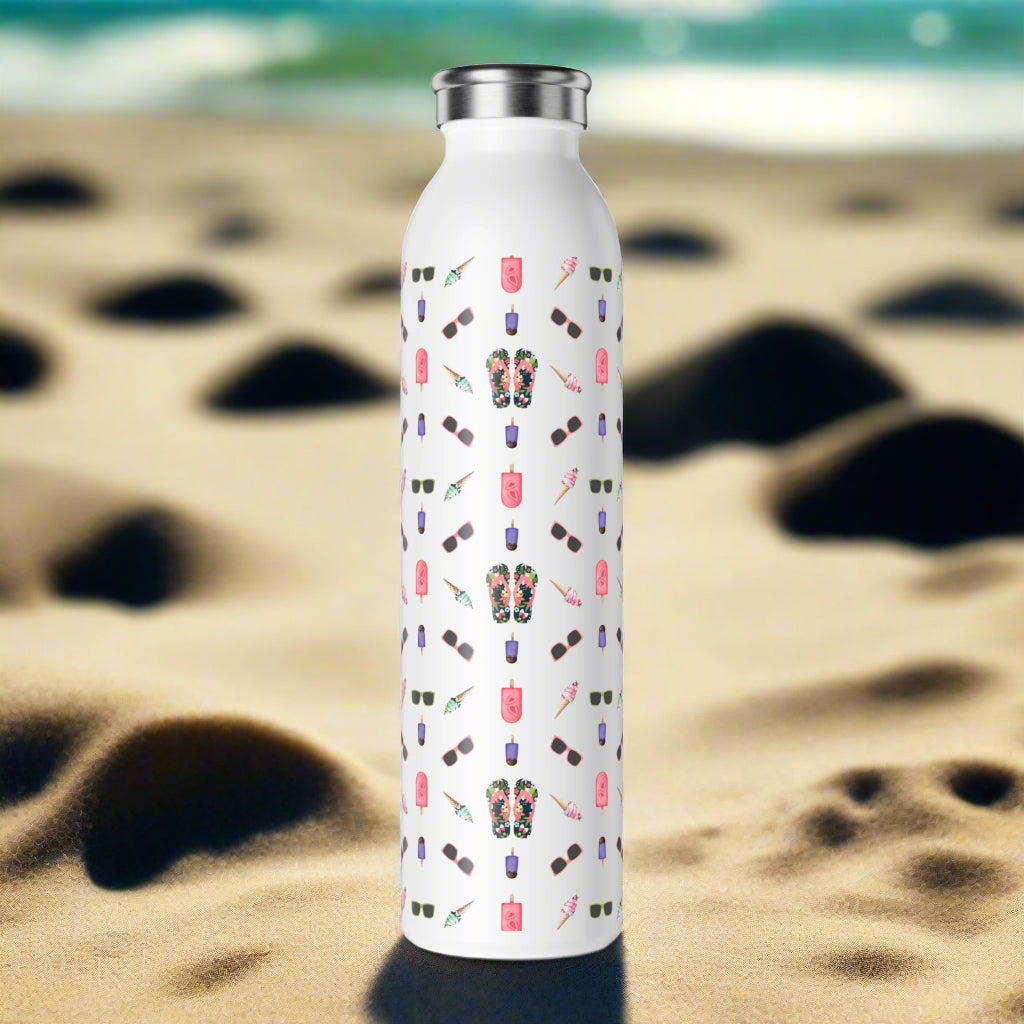 Chic Slim Water Bottle with Summer Patterns - Beach and Fun Design
