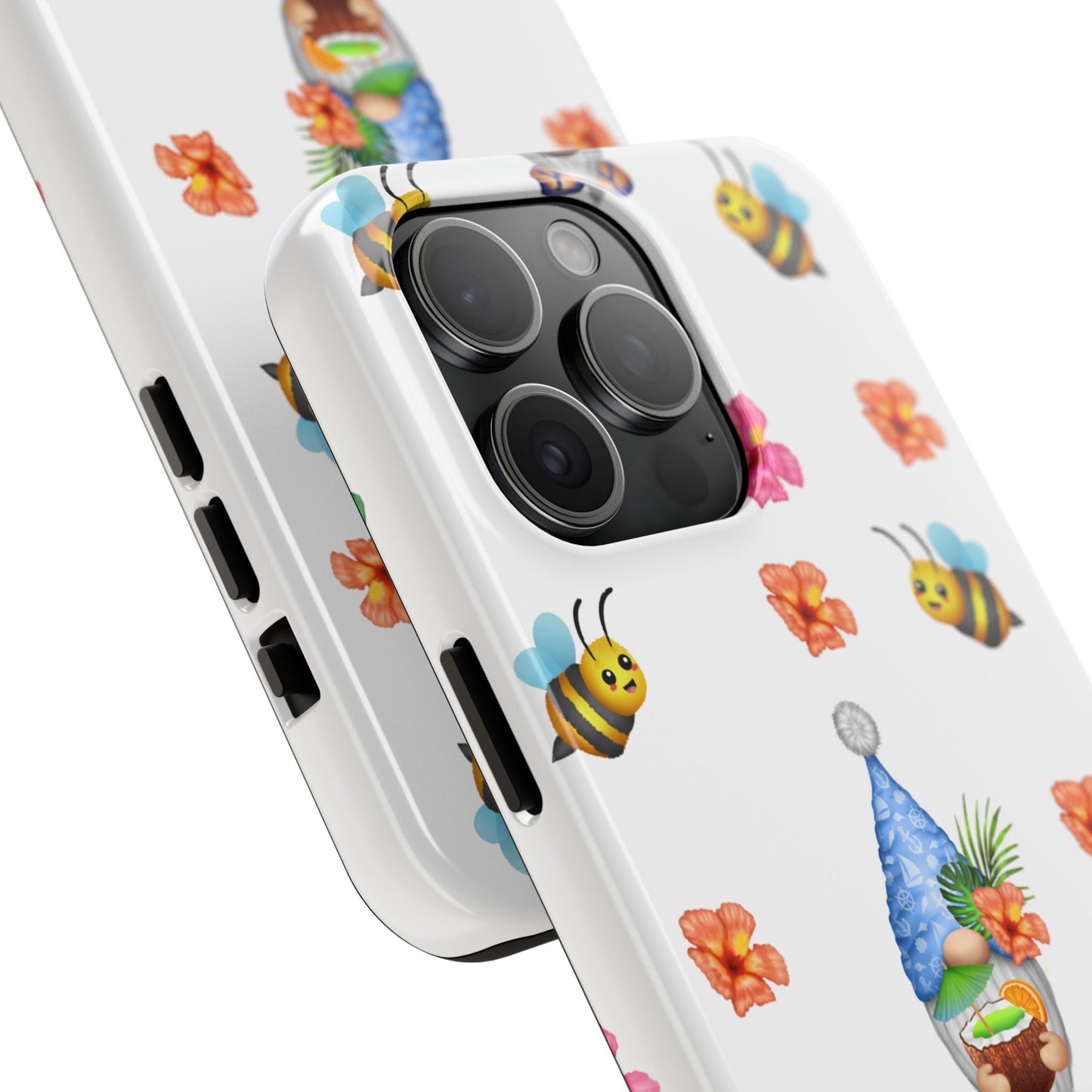 tropical gnome with drink and bees iPhon e 15 case
