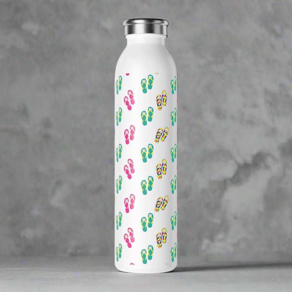 Summer Vibes Slim Water Bottle - Colorful Flip Flop Design for Beach Lovers