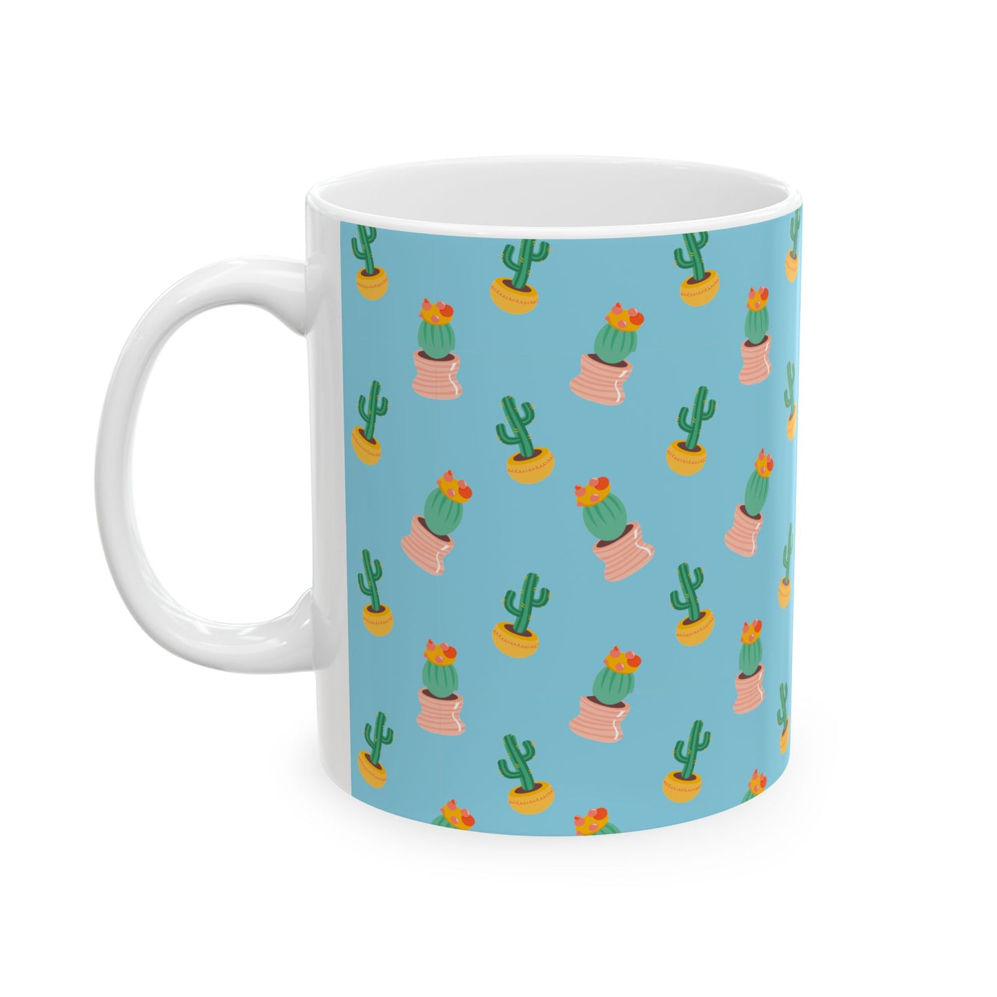 Cactus Pattern Ceramic Mug, Cute Coffee Cup, Plant Lover Gift, Home Decor, Kitchen Accessory, Birthday Present