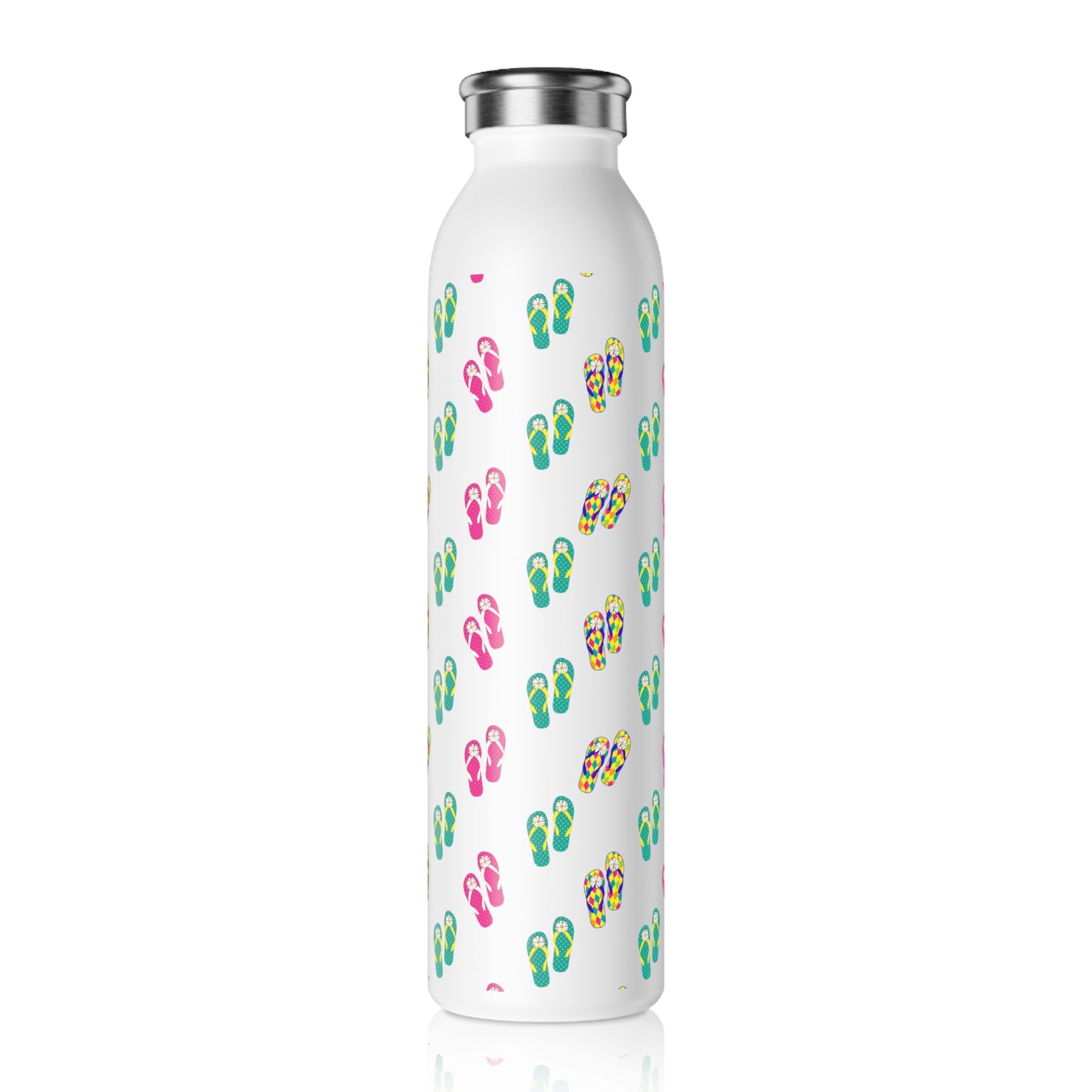 Summer Vibes Slim Water Bottle - Colorful Flip Flop Design for Beach Lovers