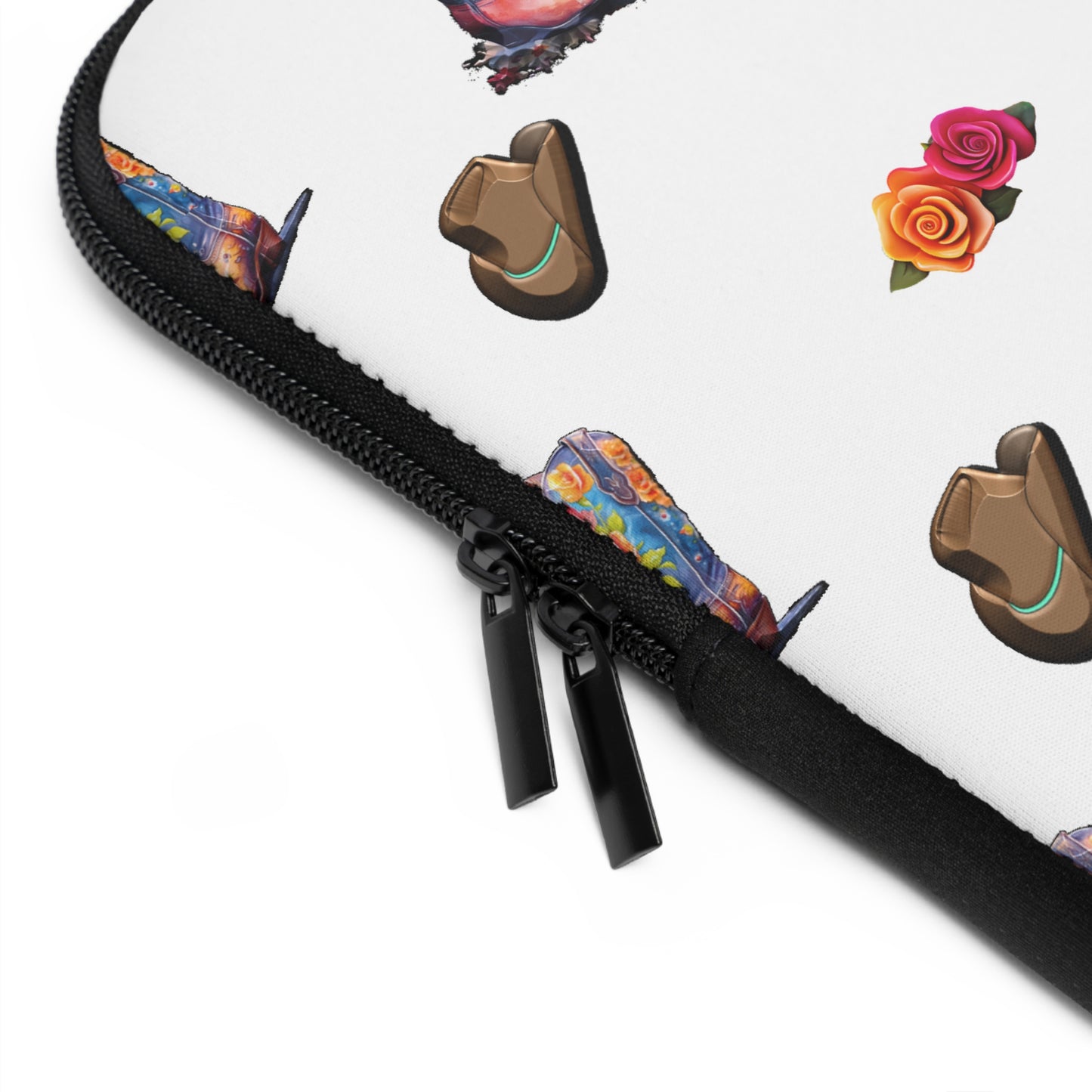 laptop sleeve with cowboy boots and hats pattern