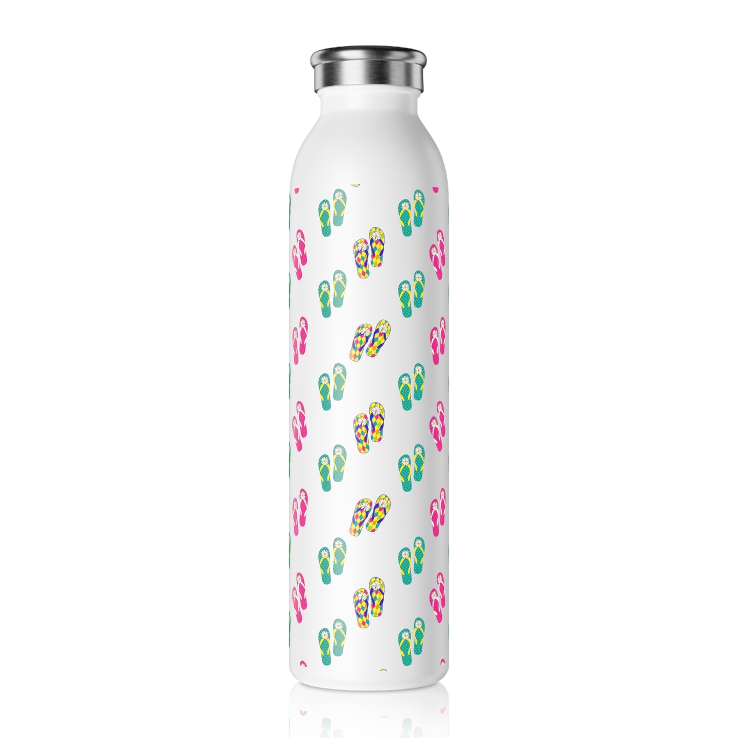 Summer Vibes Slim Water Bottle - Colorful Flip Flop Design for Beach Lovers