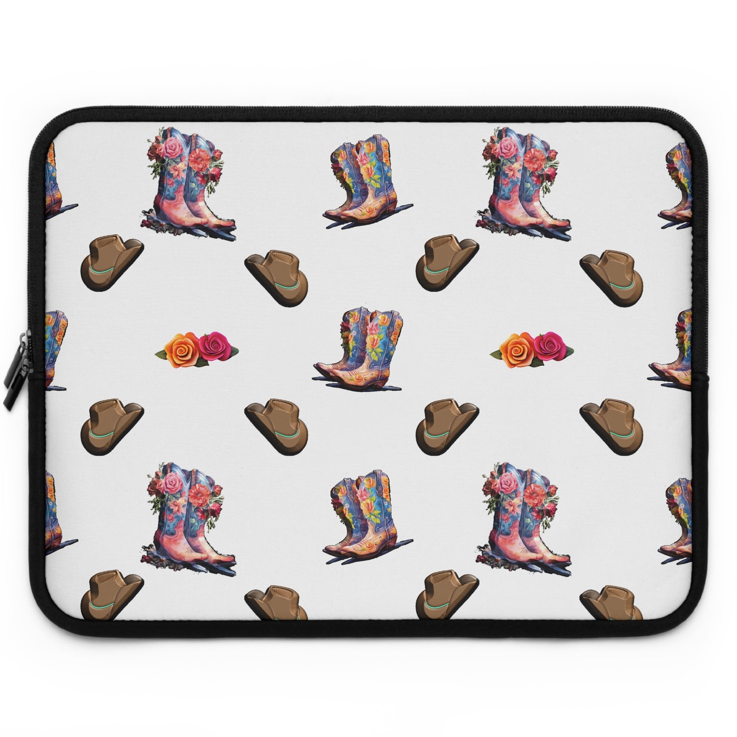 laptop sleeve with cowboy boots and hats pattern