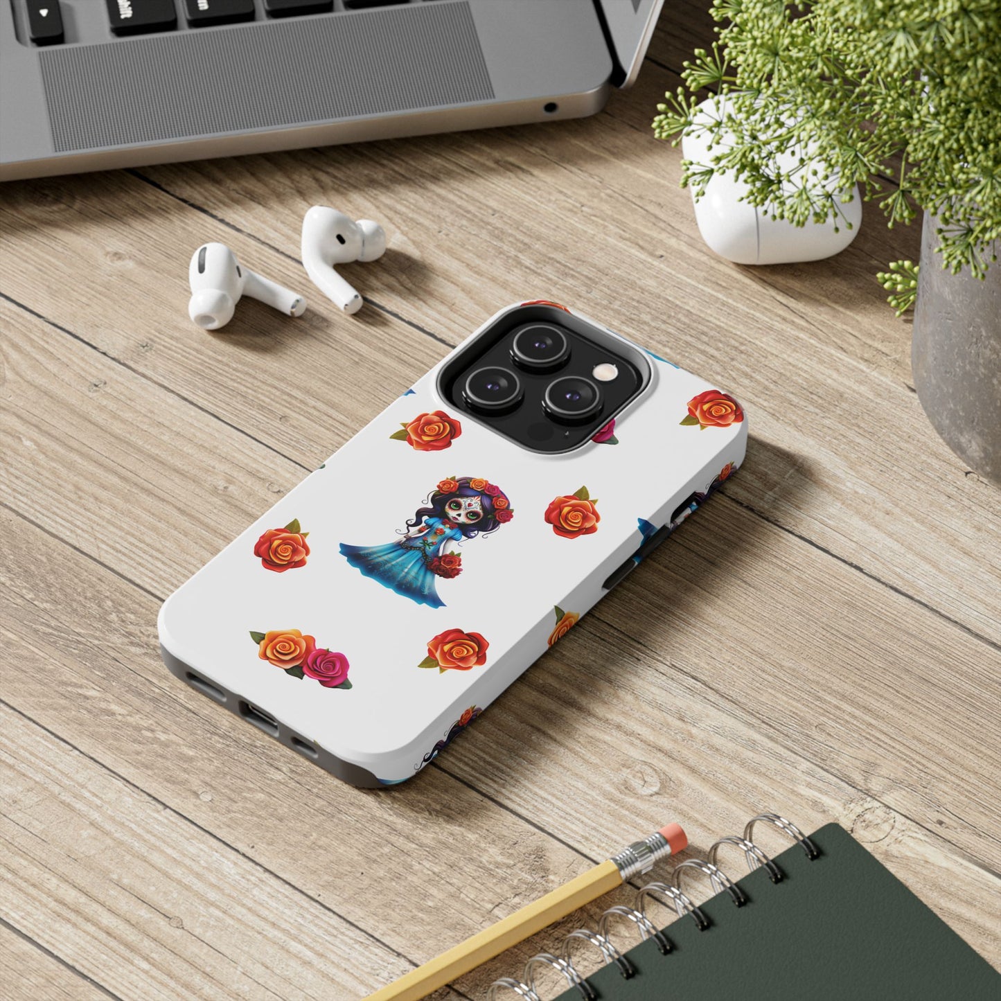 Phone Case - Blue Sugar Skull Day of the Dead Pattern