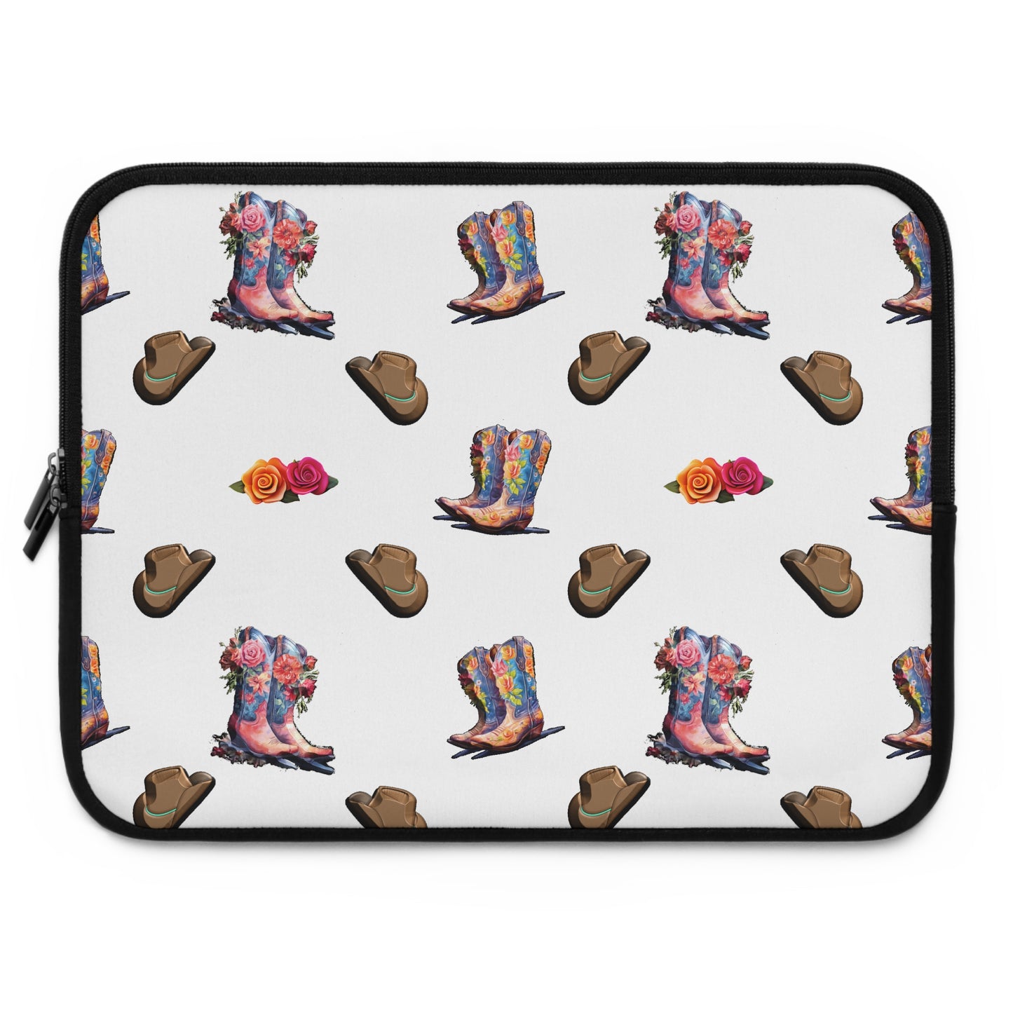 laptop sleeve with cowboy boots and hats pattern