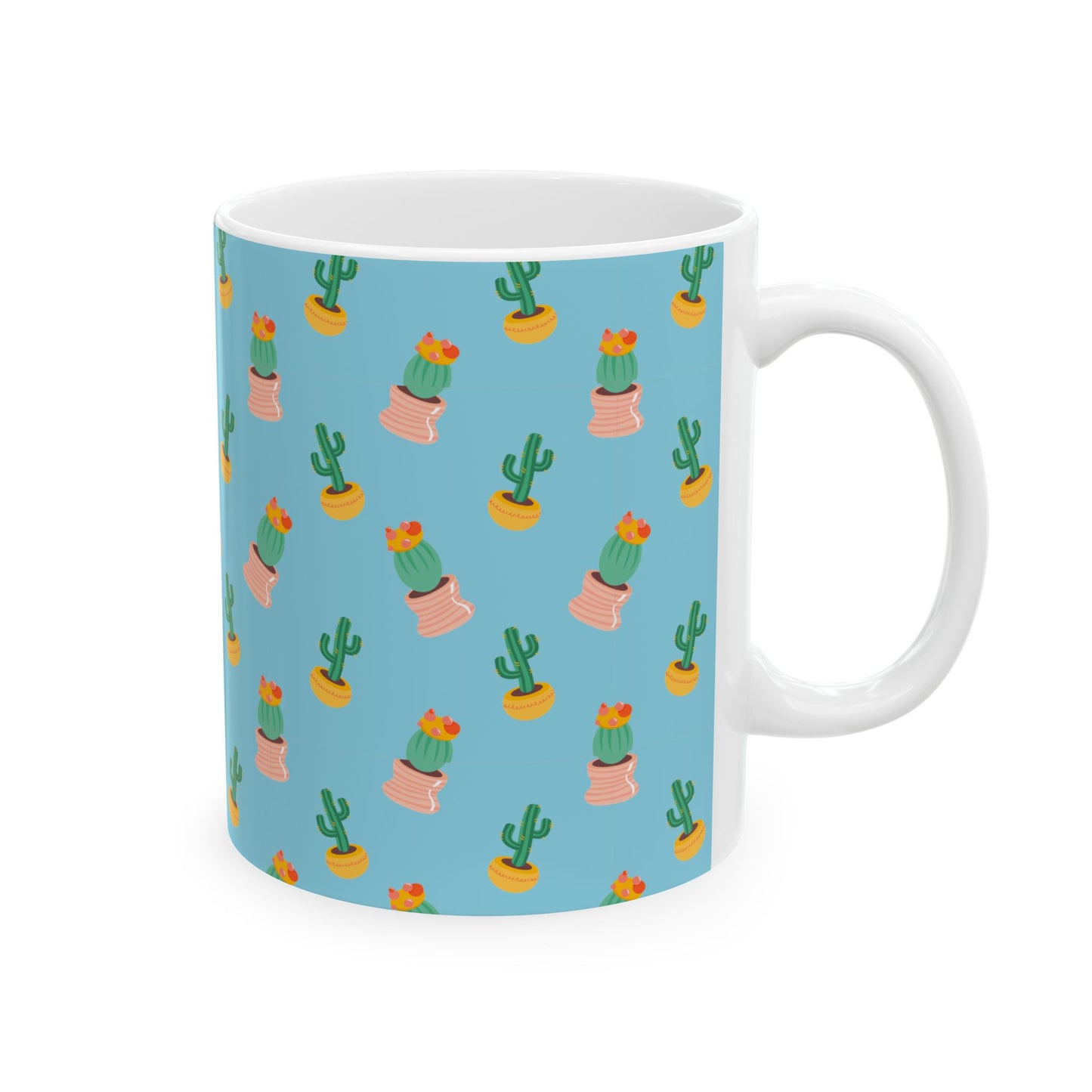 Cactus Pattern Ceramic Mug, Cute Coffee Cup, Plant Lover Gift, Home Decor, Kitchen Accessory, Birthday Present