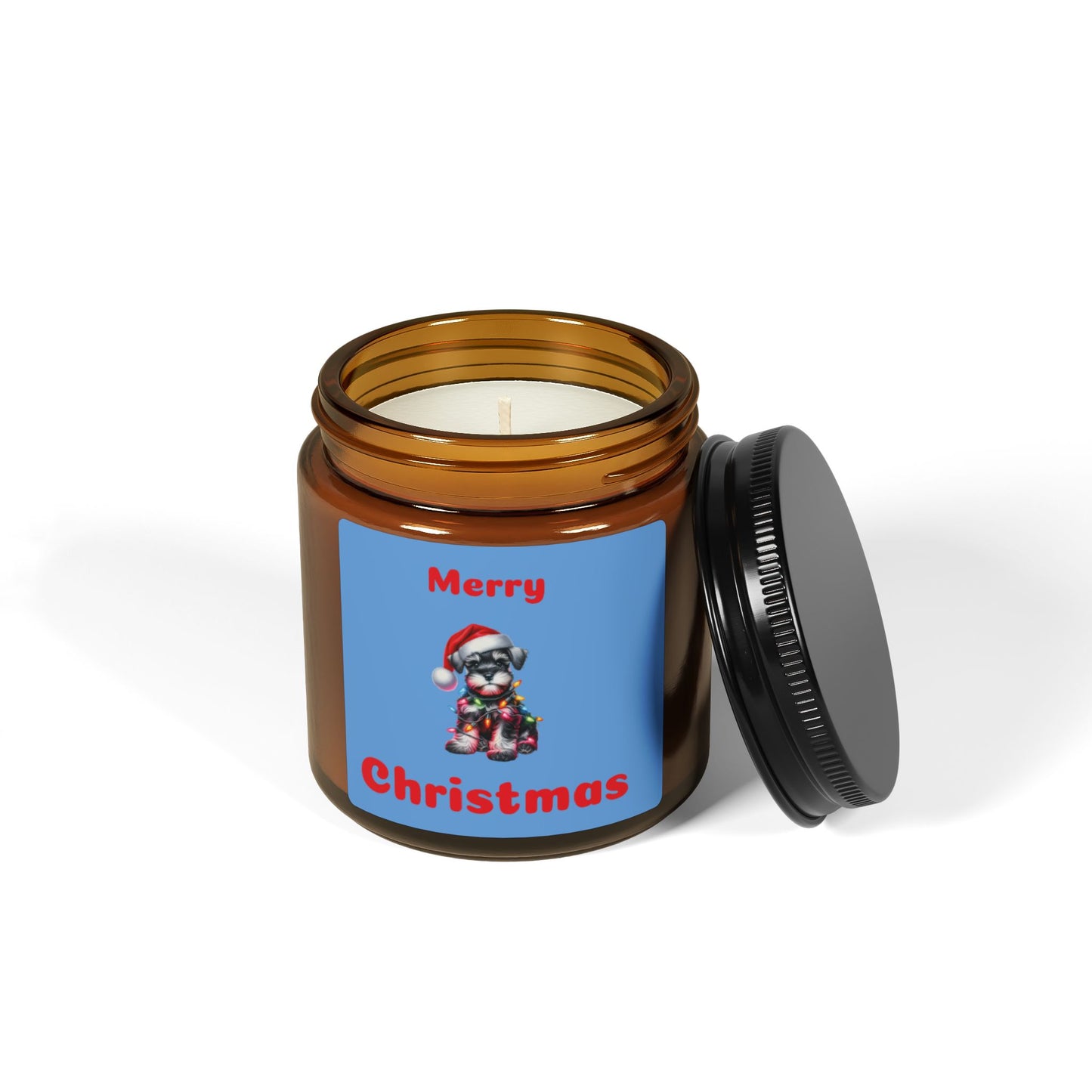 merry Christmas soy candle with cut schnauzer dog