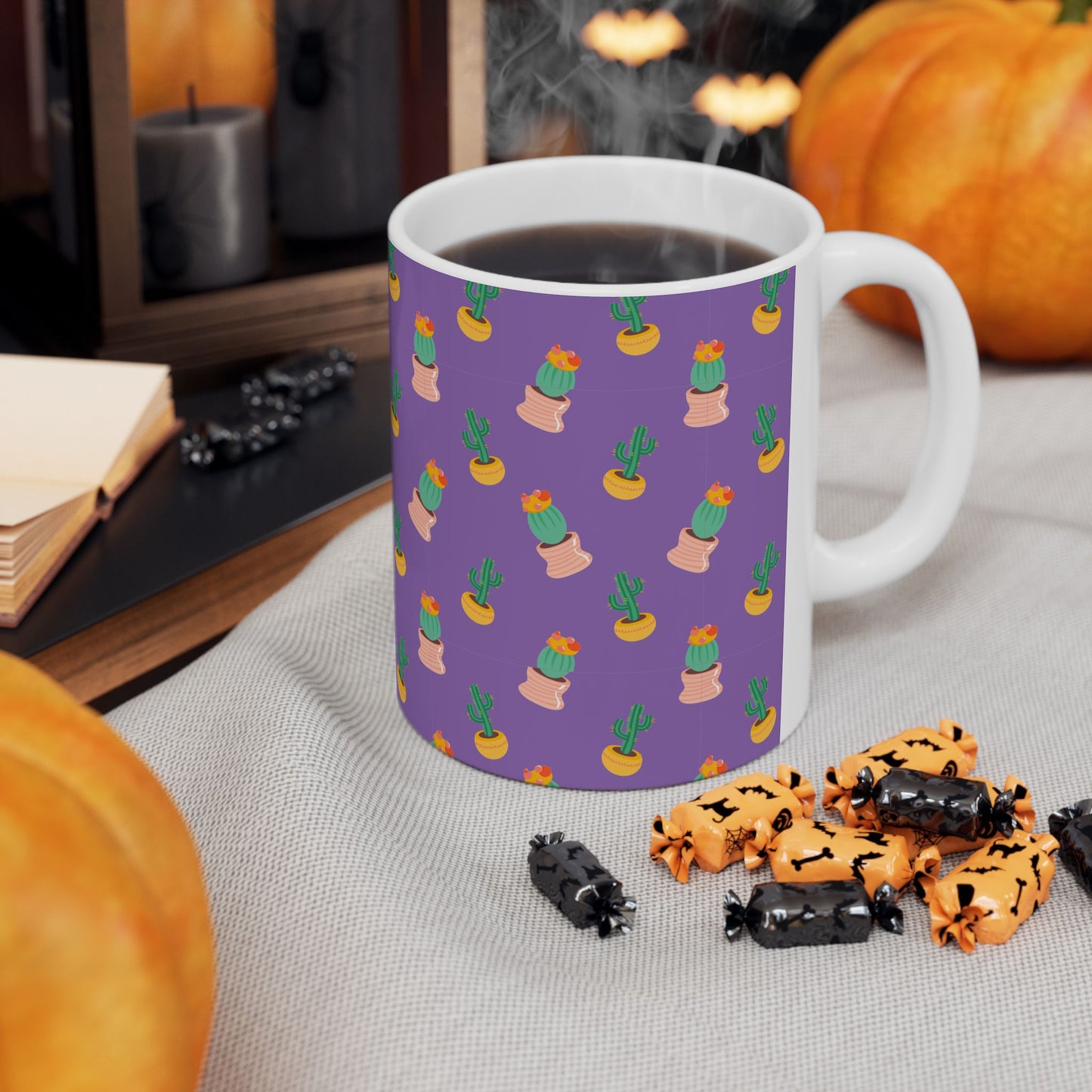 Cactus Pattern Ceramic Mug, Cute Coffee Cup, Plant Lover Gift, Home Decor, Kitchen Accessory, Birthday Present