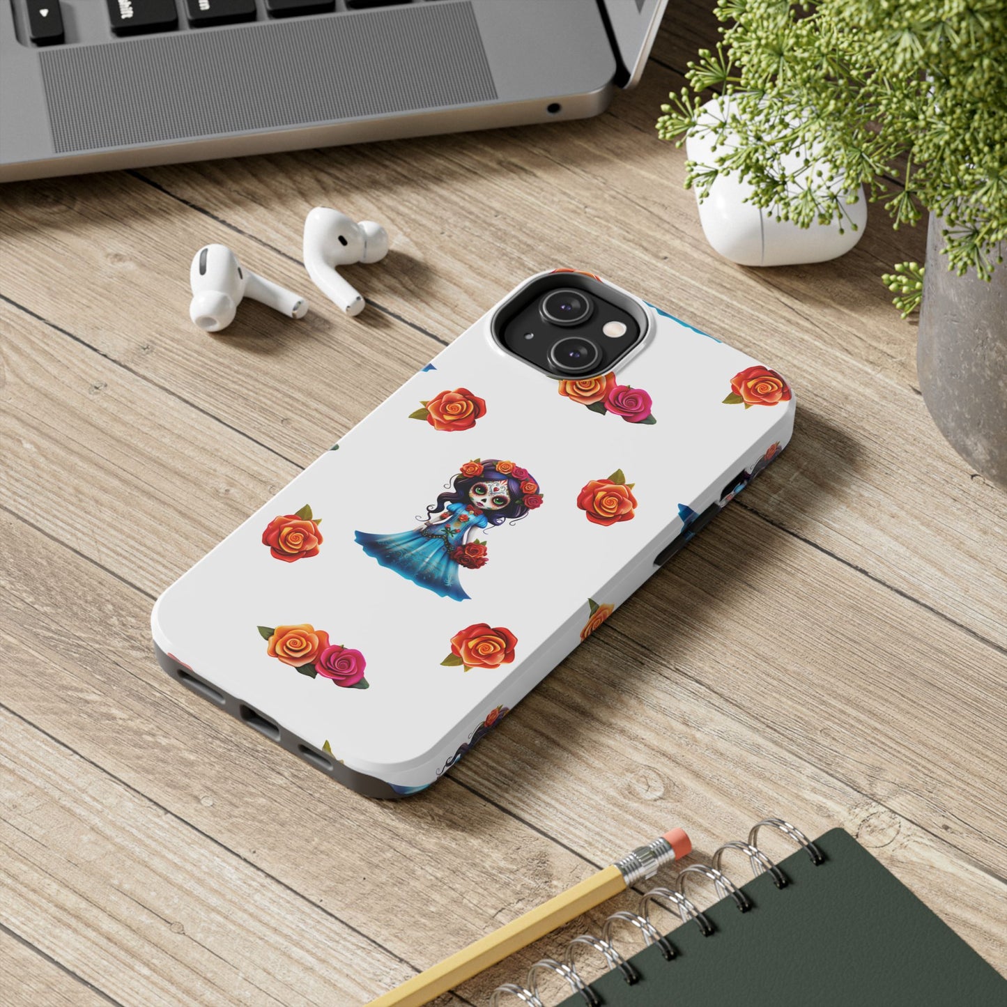Phone Case - Blue Sugar Skull Day of the Dead Pattern
