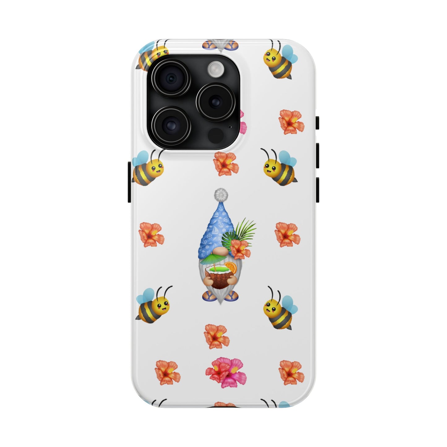 tropical gnome with drink and bees iPhon e 14 case