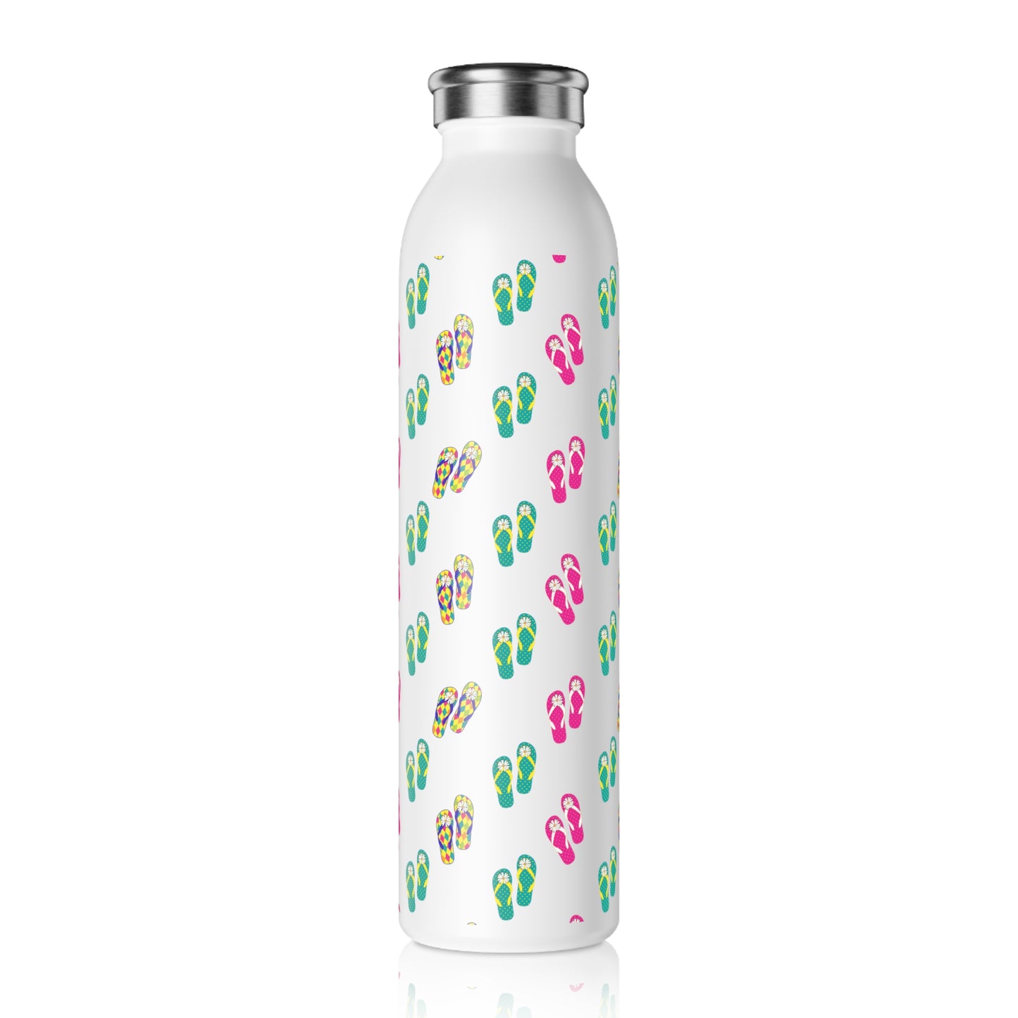 Summer Vibes Slim Water Bottle - Colorful Flip Flop Design for Beach Lovers
