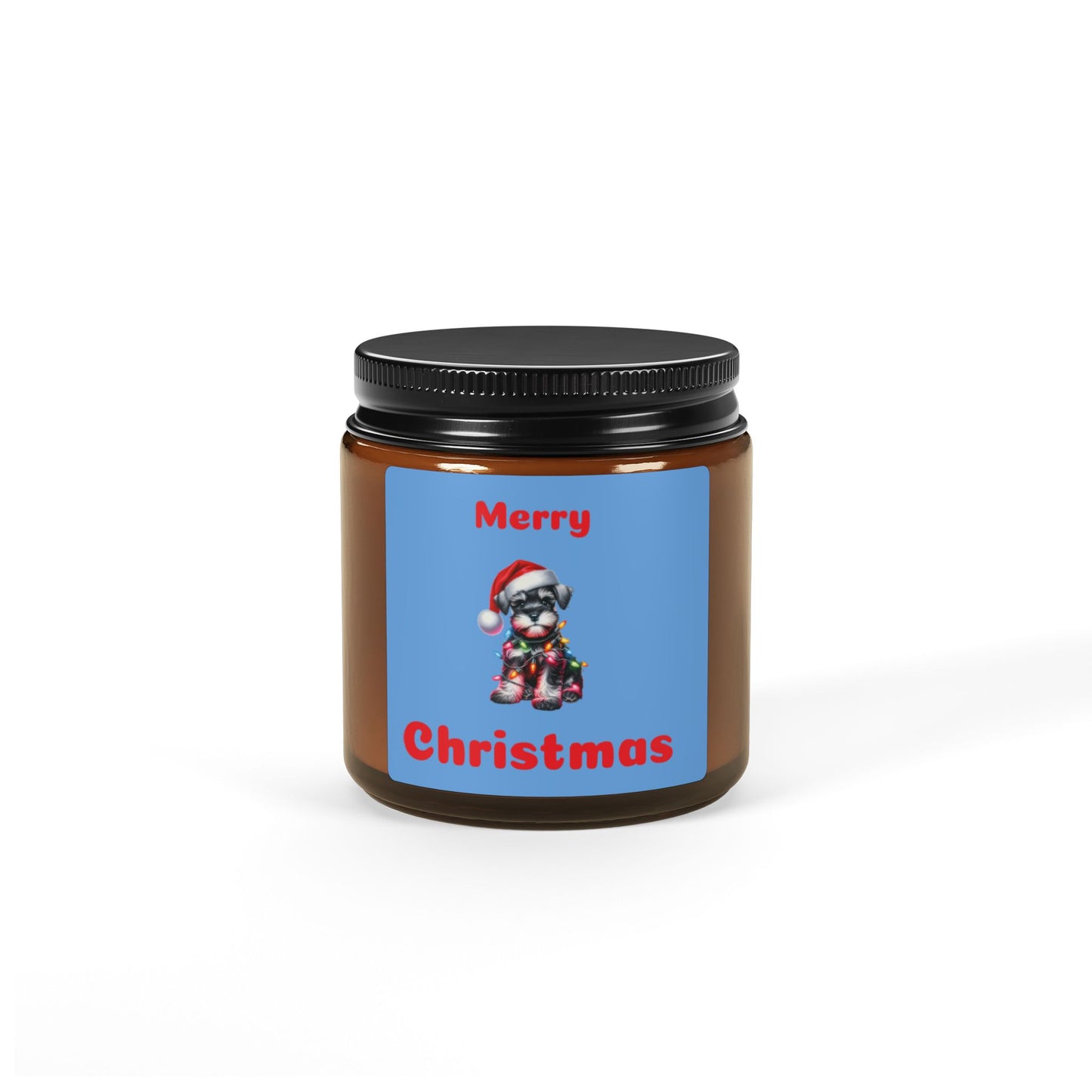 merry Christmas soy candle with cut schnauzer dog