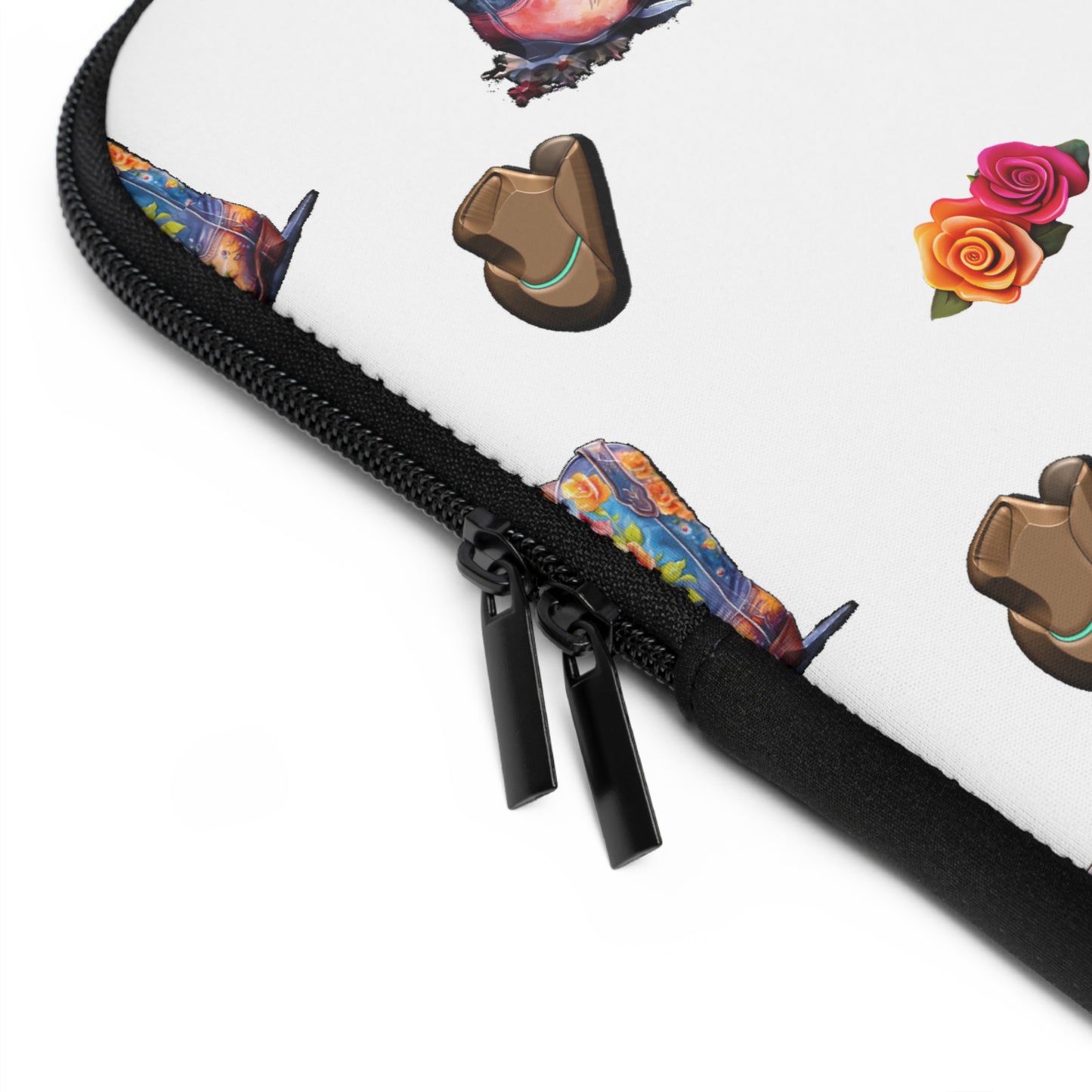 laptop sleeve with cowboy boots and hats pattern