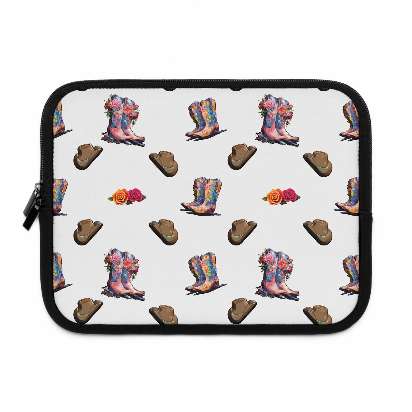 laptop sleeve with cowboy boots and hats pattern