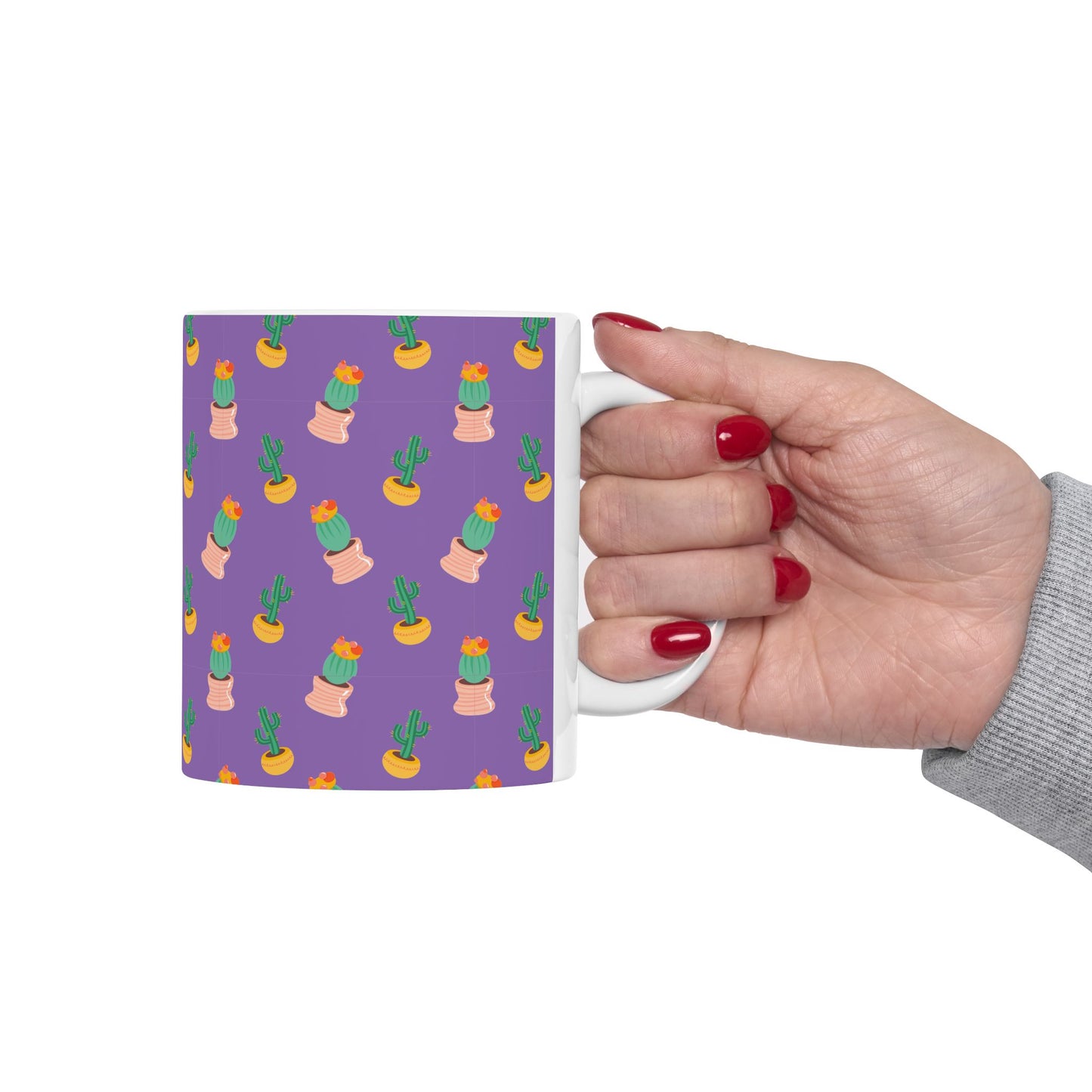 Cactus Pattern Ceramic Mug, Cute Coffee Cup, Plant Lover Gift, Home Decor, Kitchen Accessory, Birthday Present