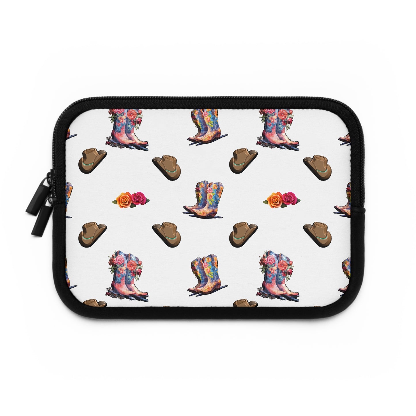 laptop sleeve with cowboy boots and hats pattern
