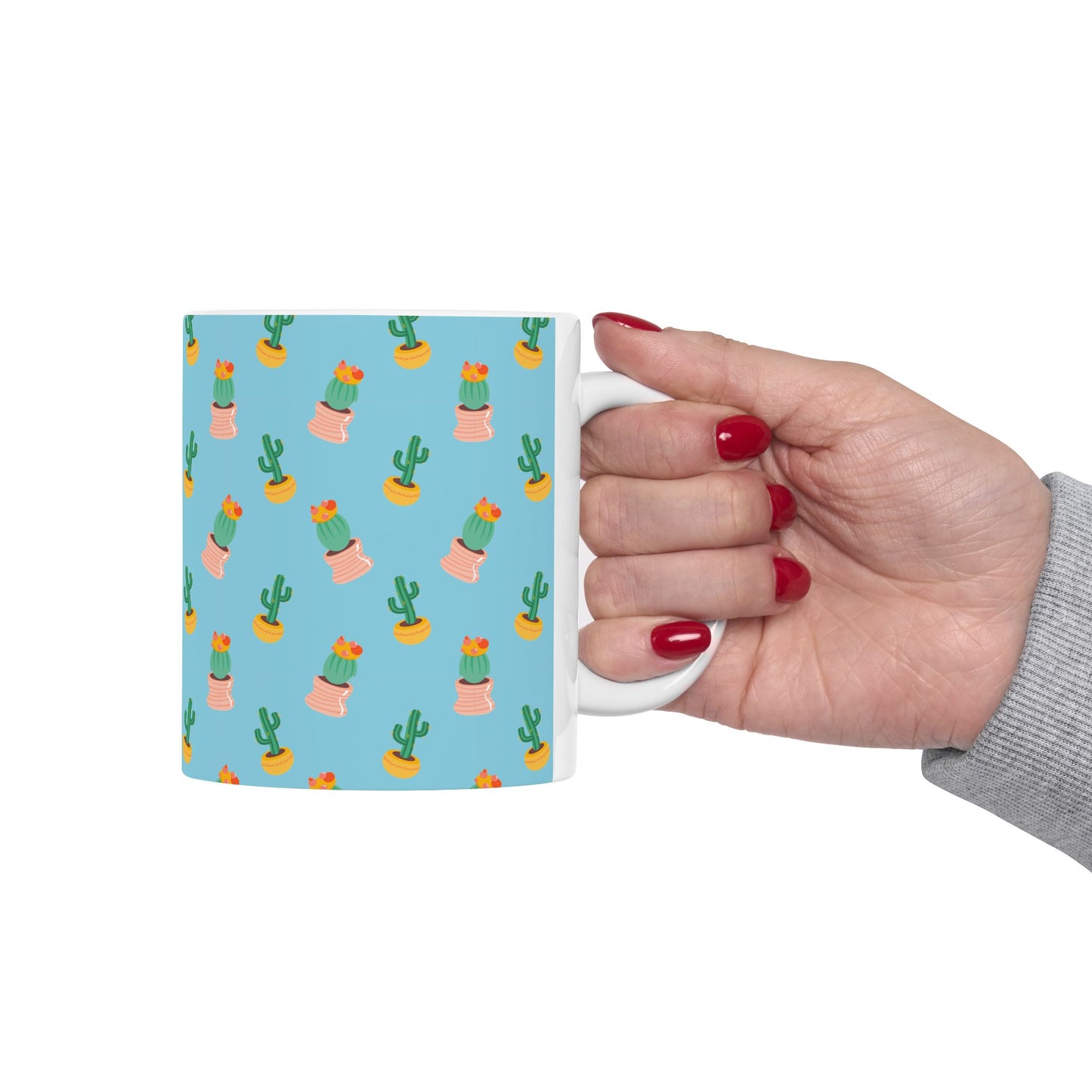 Cactus Pattern Ceramic Mug, Cute Coffee Cup, Plant Lover Gift, Home Decor, Kitchen Accessory, Birthday Present