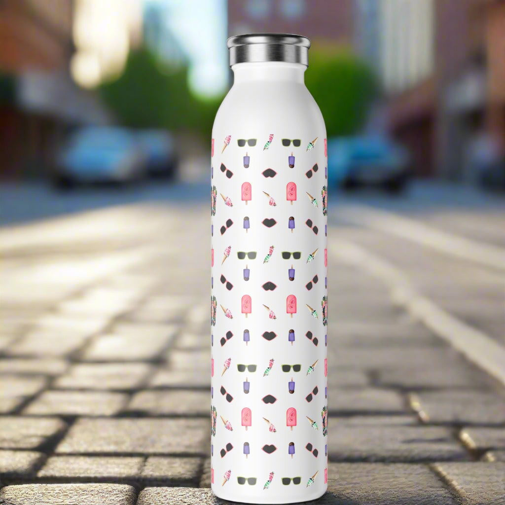 Chic Slim Water Bottle with Summer Patterns - Beach and Fun Design