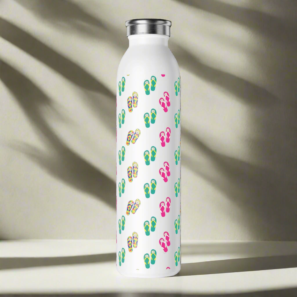 Summer Vibes Slim Water Bottle - Colorful Flip Flop Design for Beach Lovers