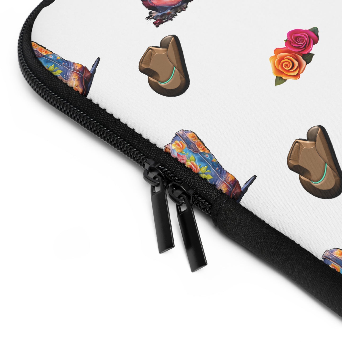 laptop sleeve with cowboy boots and hats pattern