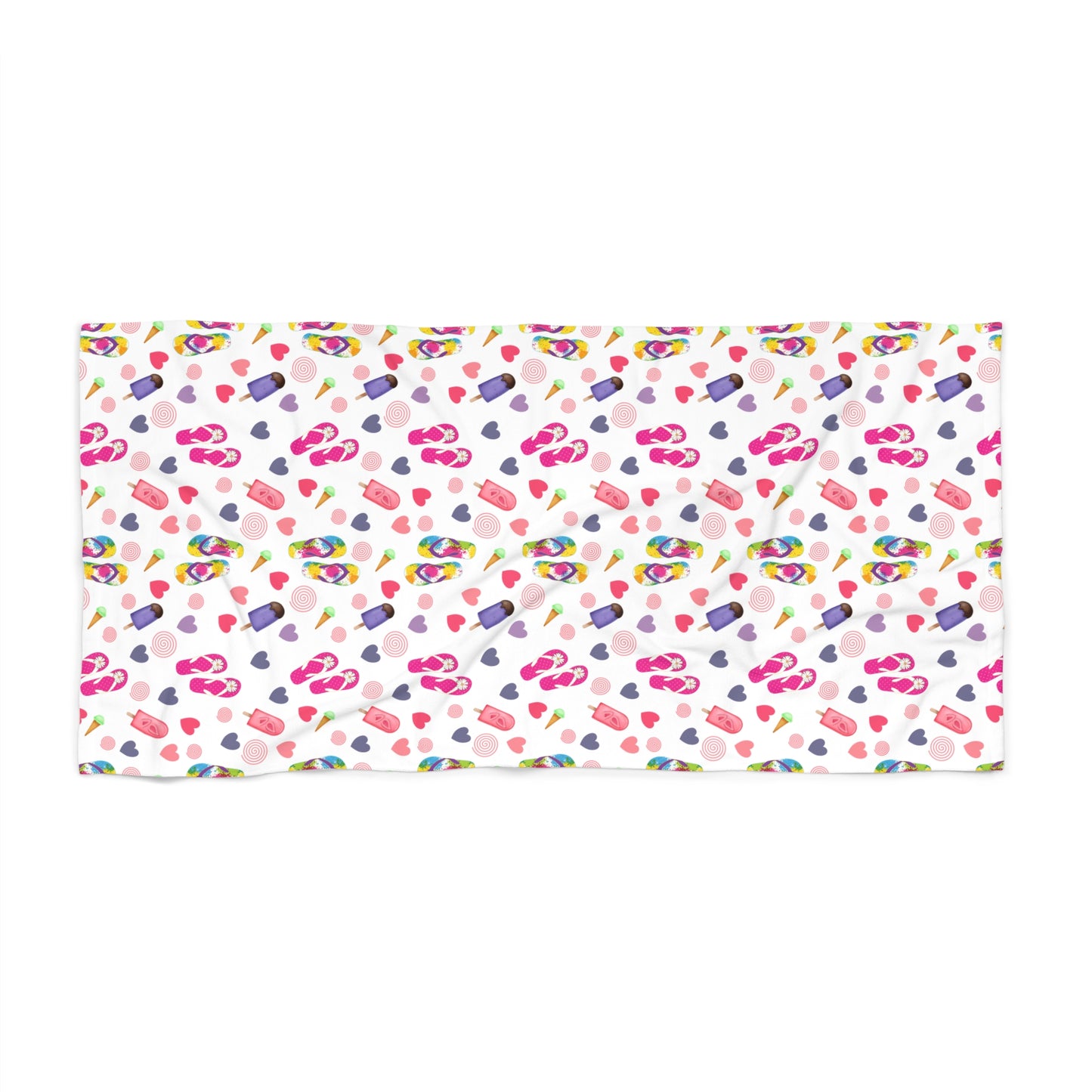 Beach Towel - Fun Flip Flops and Ice Cream Summer Design