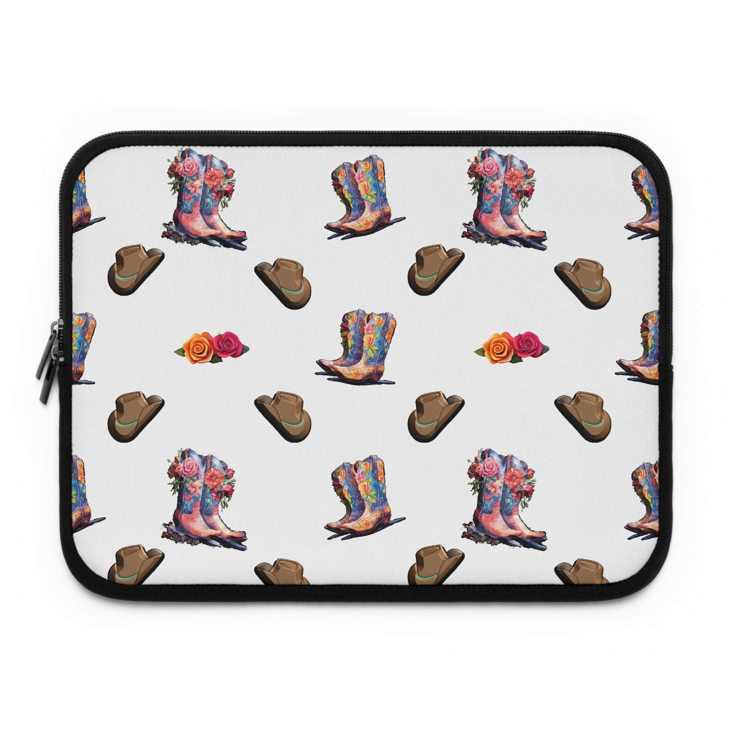 laptop sleeve with cowboy boots and hats pattern