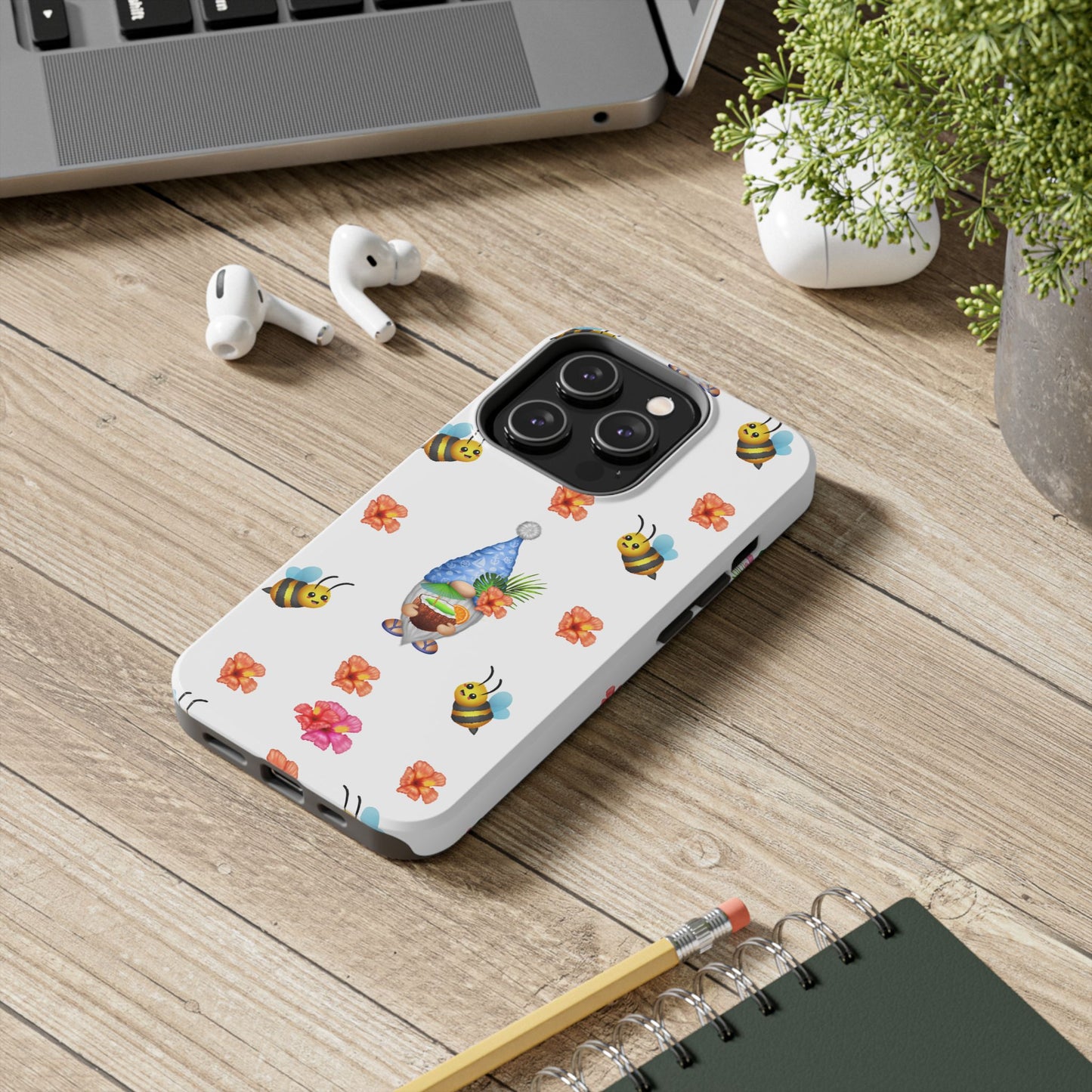 tropical gnome with drink and bees iPhon e 14 case