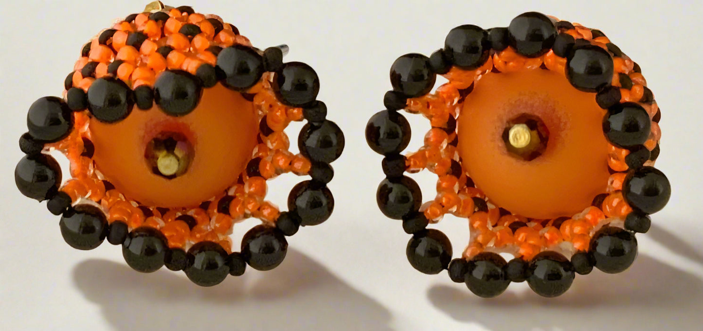 orange and black seed bead earrings inside earrings view