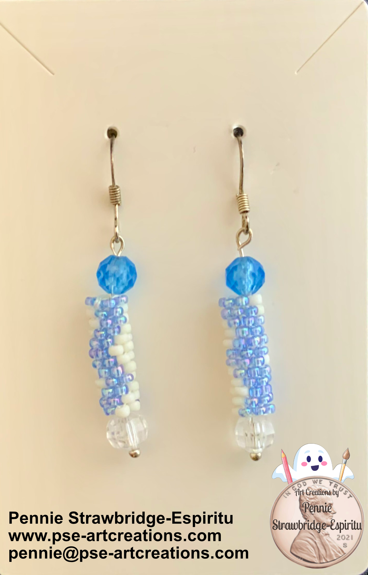 blue barreled beaded earrings