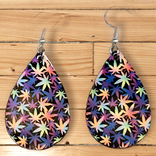 purple teardrop cannabis leave earrings