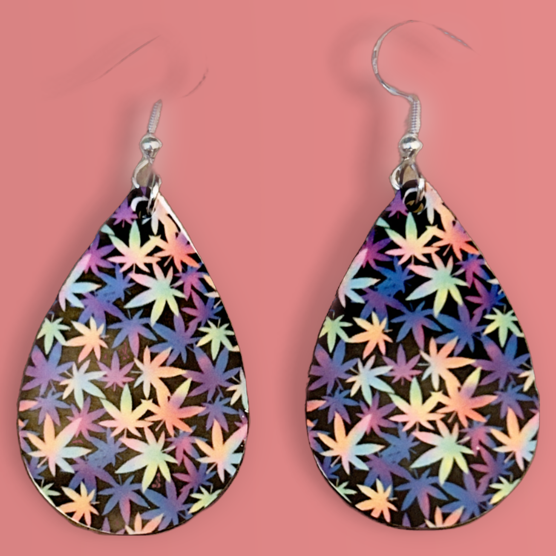 purple teardrop cannabis earrings
