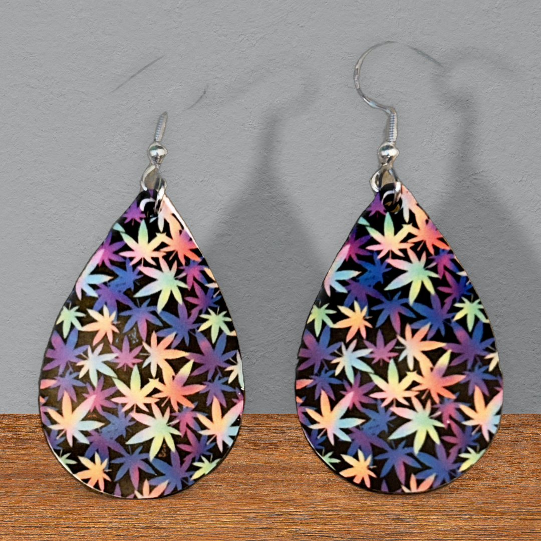 purple teardrop cannabis earrings